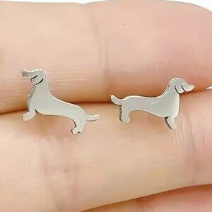 Silver Stainless Steel DACHSHUND DOg Stud Earrings